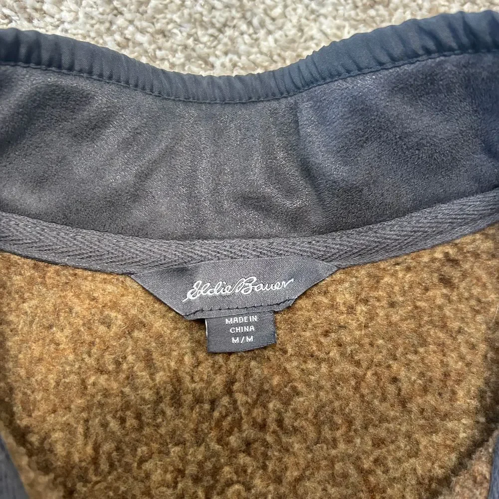 Eddie‎ Bauer 1/4 Zip Pullover Sweater Men Size Medium Brown Pocket (335)